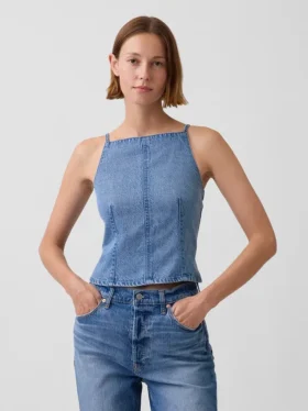 Ultrazachte denim top met naad en vierkante hals