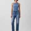 Ultrazachte denim top met naad en vierkante hals
