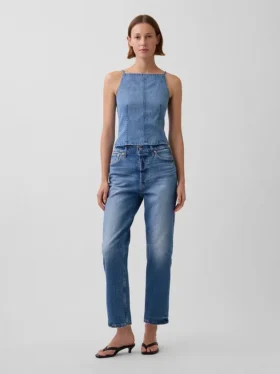Ultrazachte denim top met naad en vierkante hals