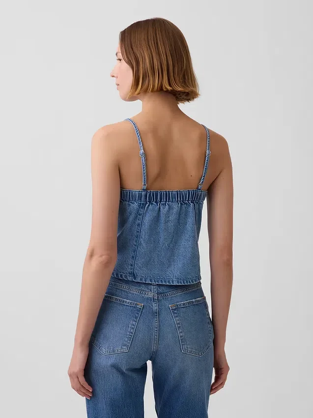 Ultrazachte denim top met naad en vierkante hals