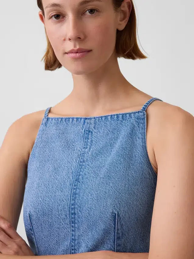 Ultrazachte denim top met naad en vierkante hals