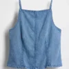 Ultrazachte denim top met naad en vierkante hals