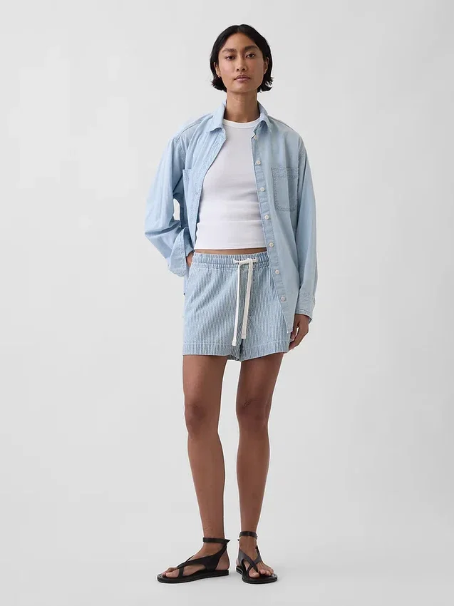 Ultrazachte denimkorte broek met strepen