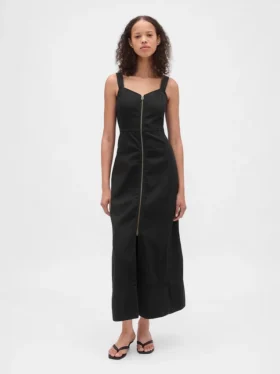 Ultrazachte maxi-jurk van denim met ritssluiting aan de voorkant