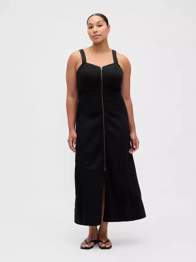 Ultrazachte maxi-jurk van denim met ritssluiting aan de voorkant