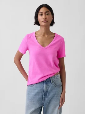V-hals T-shirt van biologisch katoen (Vintagesoft)