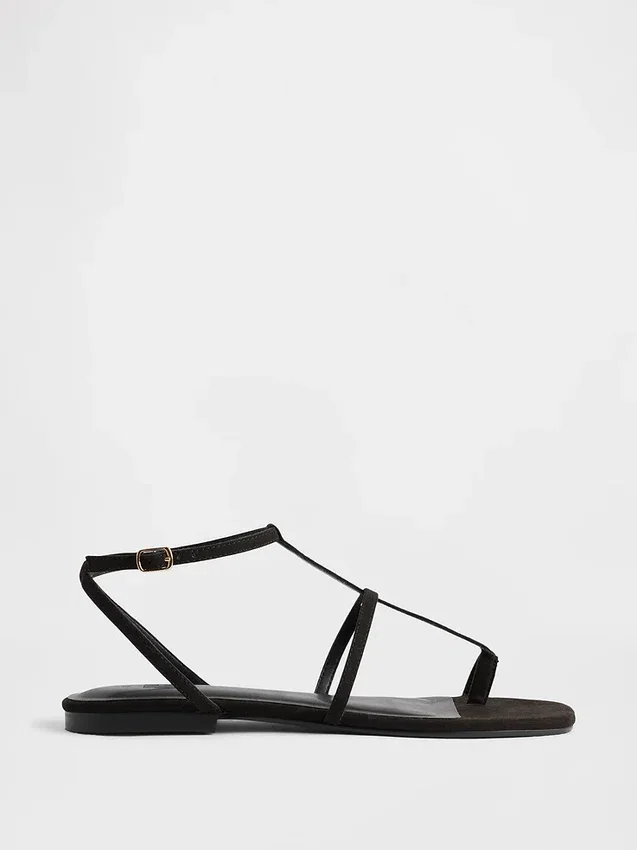 Vegan suède sandalen met T-band