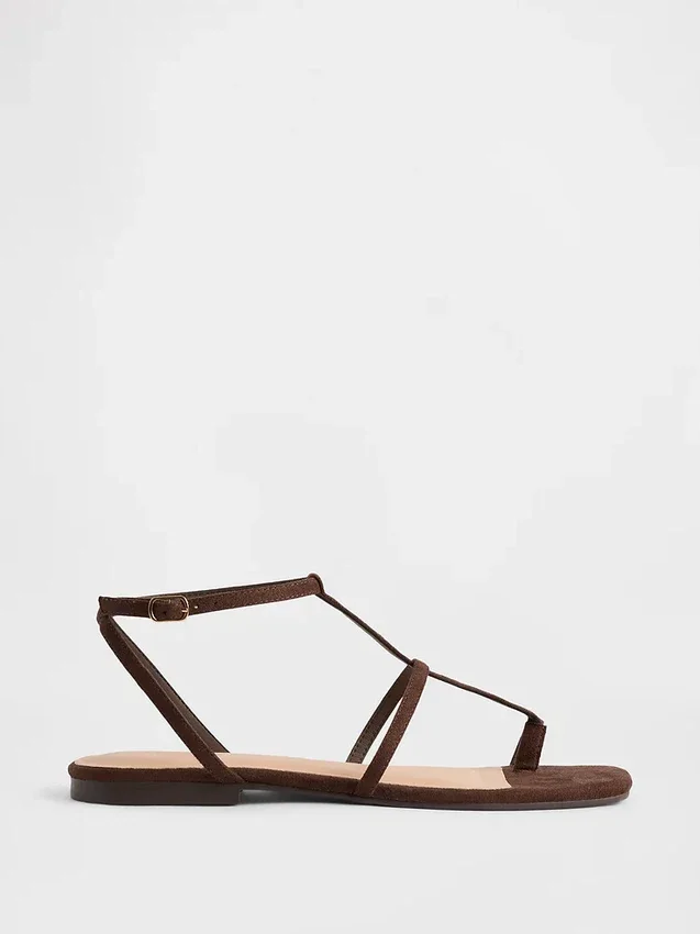 Vegan suède sandalen met T-band