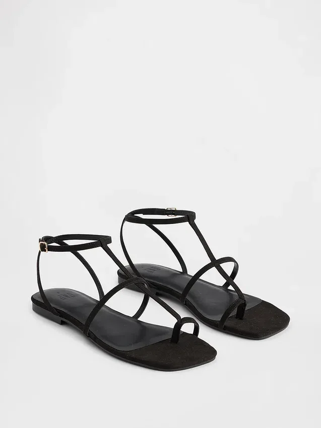 Vegan suède sandalen met T-band