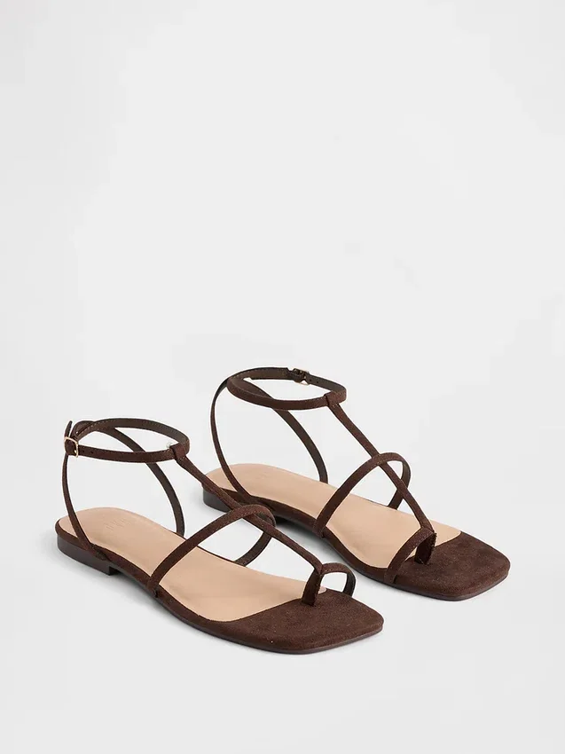 Vegan suède sandalen met T-band