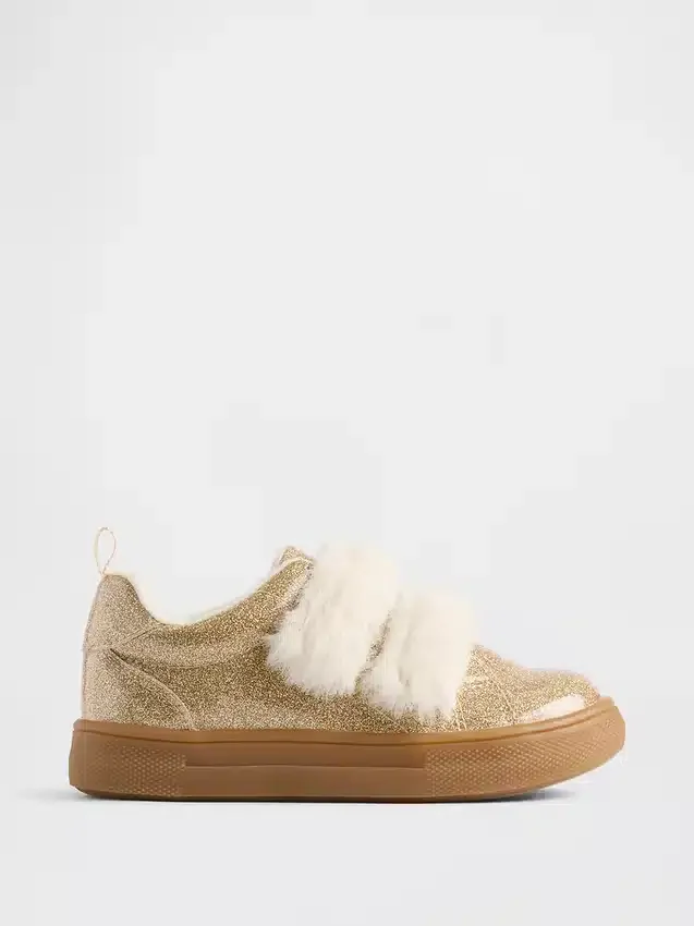 Veganistische glitter-sneakers met bont voor peuters