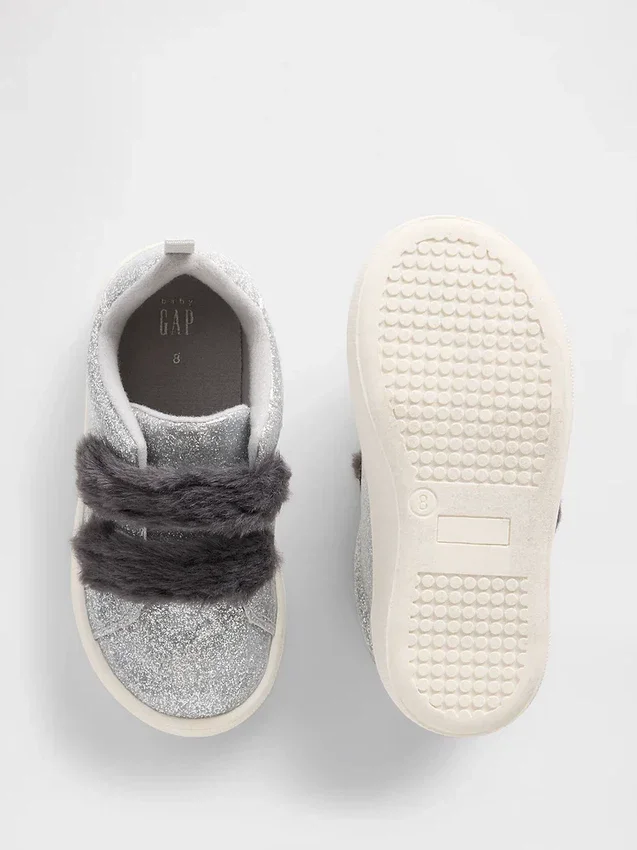 Veganistische glitter-sneakers met bont voor peuters