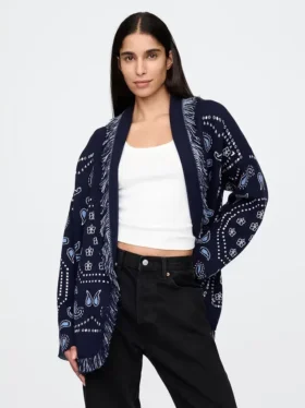 Vest met franjes en sjaalvorm, van katoenmix