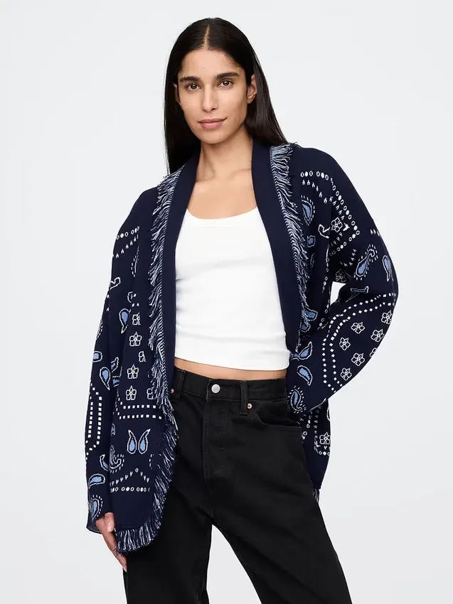 Vest met franjes en sjaalvorm, van katoenmix