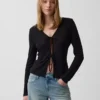 Vest met strik aan de voorkant van linnenmix