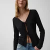 Vest met strik aan de voorkant van linnenmix