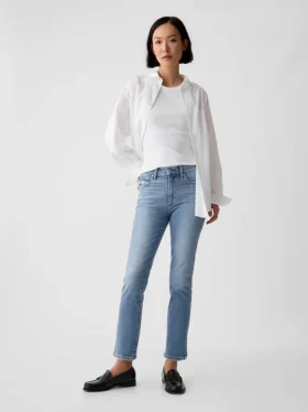 Vintage slim-fit Jeans met split aan de zoom en middelhoge taille