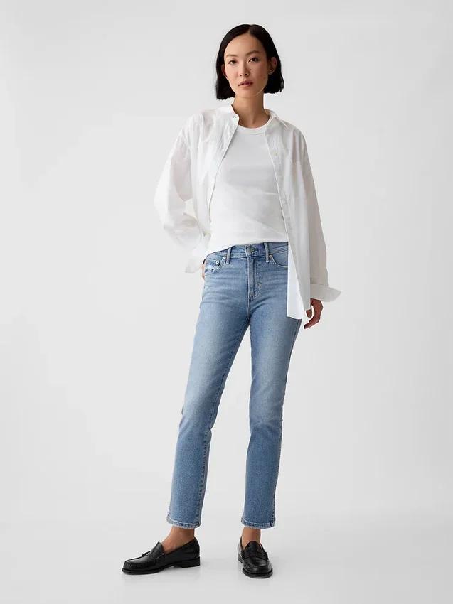 Vintage slim-fit Jeans met split aan de zoom en middelhoge taille
