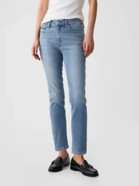 Vintage slim-fit Jeans met split aan de zoom en middelhoge taille