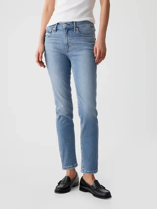 Vintage slim-fit Jeans met split aan de zoom en middelhoge taille