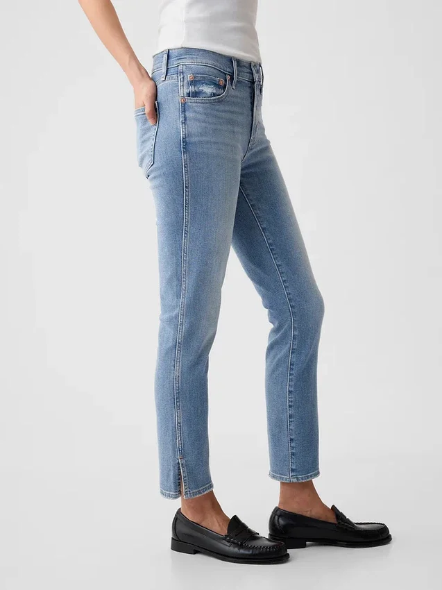 Vintage slim-fit Jeans met split aan de zoom en middelhoge taille