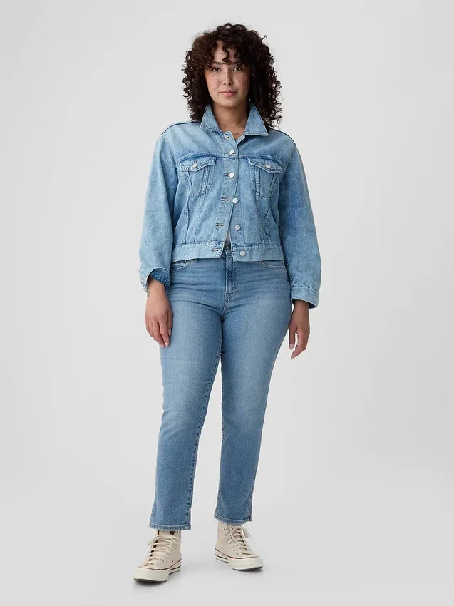 Vintage slim-fit Jeans met split aan de zoom en middelhoge taille