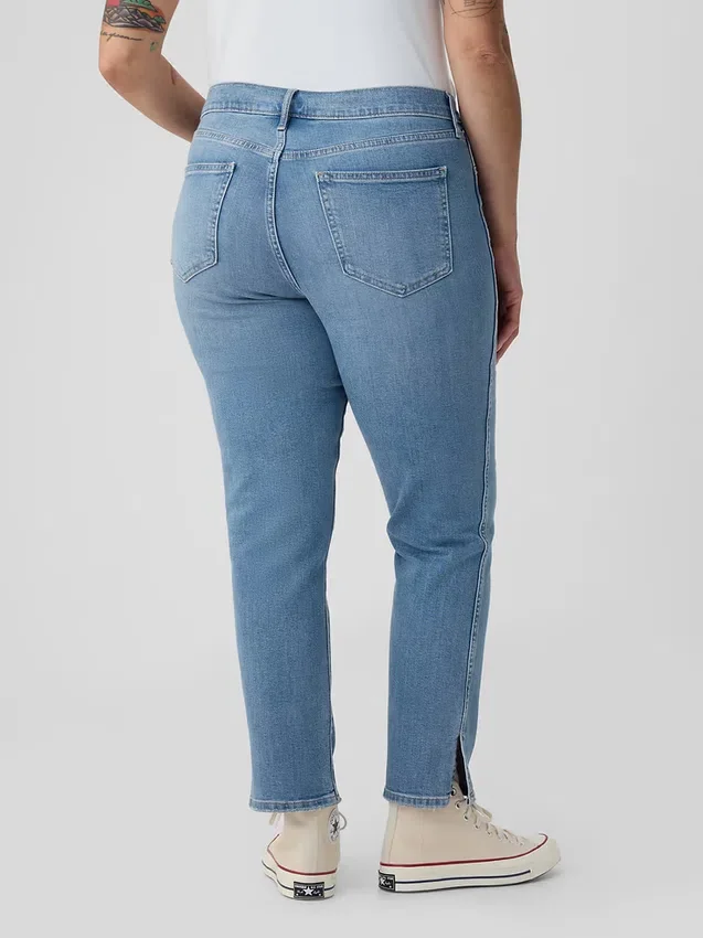 Vintage slim-fit Jeans met split aan de zoom en middelhoge taille