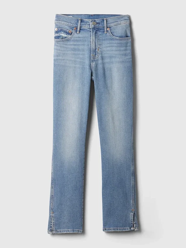 Vintage slim-fit Jeans met split aan de zoom en middelhoge taille