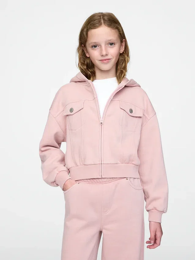 Vintagesoft cropped hoodie met rits voor kinderen