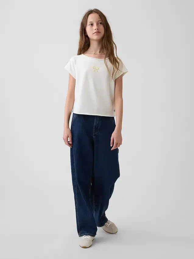 Vintagesoft-frotte raglan-sweatshirt met print voor kinderen