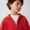 Vintagesoft-hoodie met rits en logo voor kinderen, relaxte pasvorm