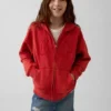 Vintagesoft-hoodie met rits en logo voor kinderen, relaxte pasvorm