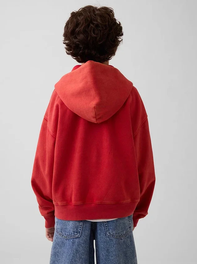 Vintagesoft-hoodie met rits en logo voor kinderen, relaxte pasvorm
