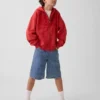 Vintagesoft-hoodie met rits en logo voor kinderen, relaxte pasvorm