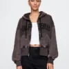 Vintagesoft hoodie met rits en schuine pas