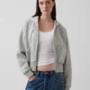 Vintagesoft hoodie met rits en schuine pas