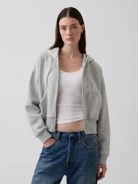 Vintagesoft hoodie met rits en schuine pas