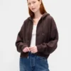 Vintagesoft hoodie met rits en schuine pas
