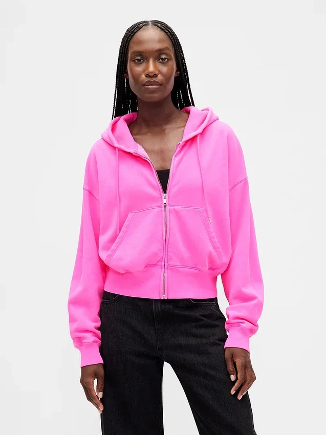 Vintagesoft hoodie met rits en schuine pas