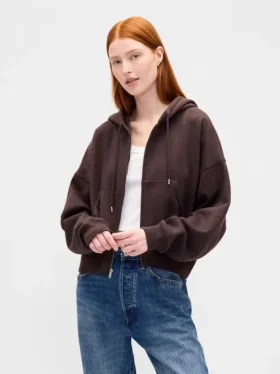 Vintagesoft hoodie met rits en schuine pas
