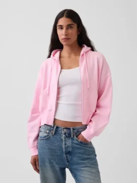 Vintagesoft hoodie met rits en schuine pas