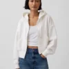 Vintagesoft hoodie met rits en schuine pas