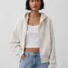 Vintagesoft hoodie met rits en schuine pas