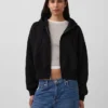 Vintagesoft hoodie met rits en schuine pas