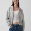 Vintagesoft hoodie met rits en schuine pas