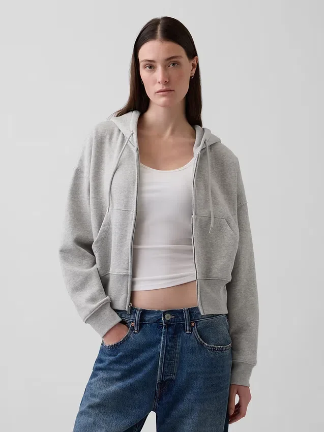 Vintagesoft hoodie met rits en schuine pas