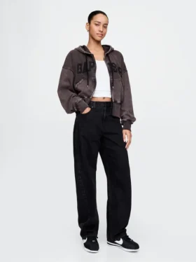 Vintagesoft hoodie met rits en schuine pas
