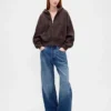 Vintagesoft hoodie met rits en schuine pas