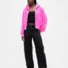 Vintagesoft hoodie met rits en schuine pas