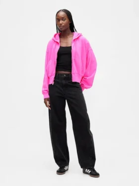 Vintagesoft hoodie met rits en schuine pas